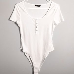 SHEIN Press Button Front Rib-Knit Bodysuit